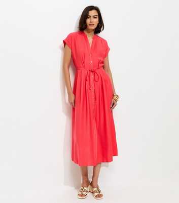 Dark Coral Toggle Shirt Midi Dress