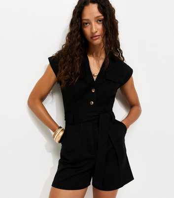Black Utility Short Sleeve Playsuit