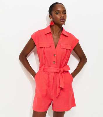 Coral Utility Short Sleeve Playsuit