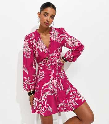Red Floral Print Godet Skirt Flippy Mini Dress