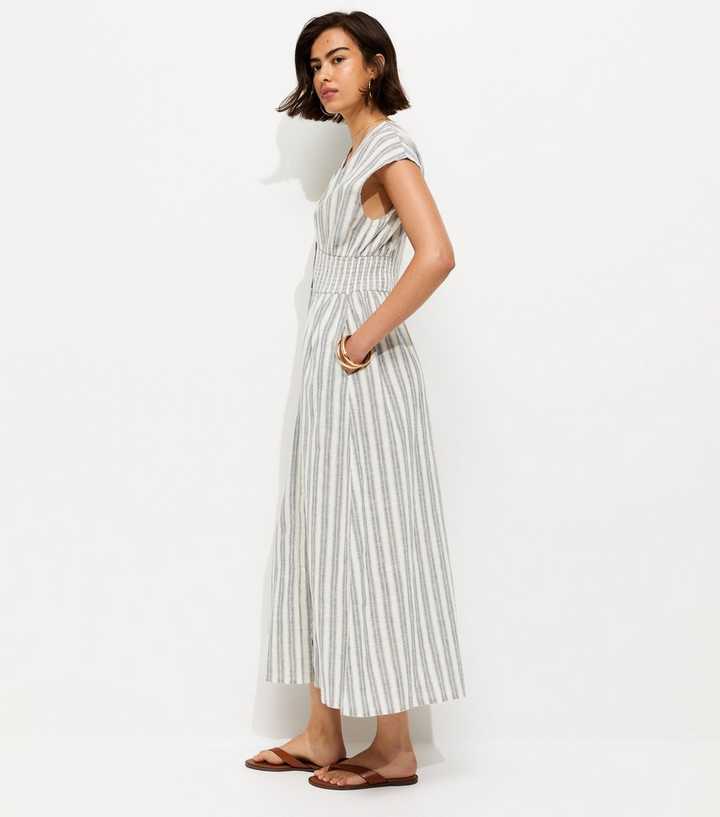 Blue Striped V-Neck Midi Dress | New Look