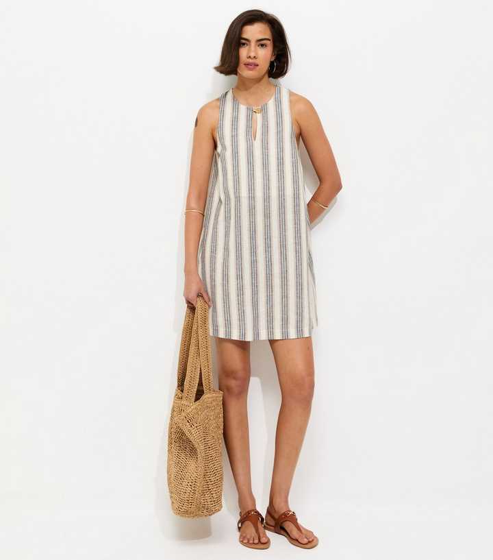 White Striped Shift Mini Dress
