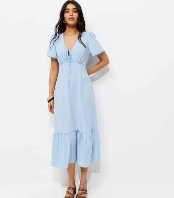 Light Blue Button Through Tea Midi Dress