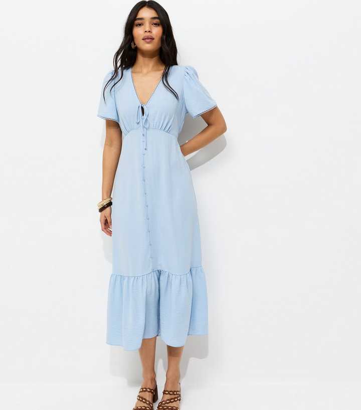 Light Blue Button Through Tea Midi Dress