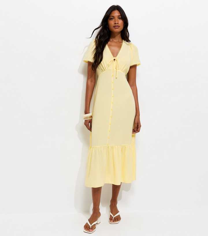 Light Yellow Button Through Tea Midi Dress