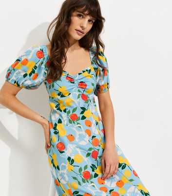 Tall Blue Fruit Print Crepe Midi Dress