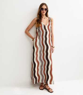 Tall Brown Waves Ruched Shoulder Smock Midi Dress