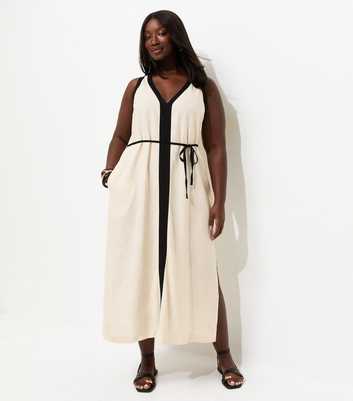 Curves Cream Contrast Trim Column Midi Dress