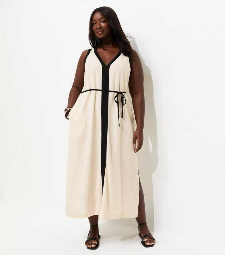 Curves Cream Contrast Trim Column Midi Dress