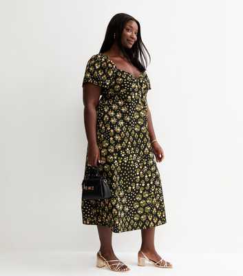 Curves Black Tea Floral Midi Dress