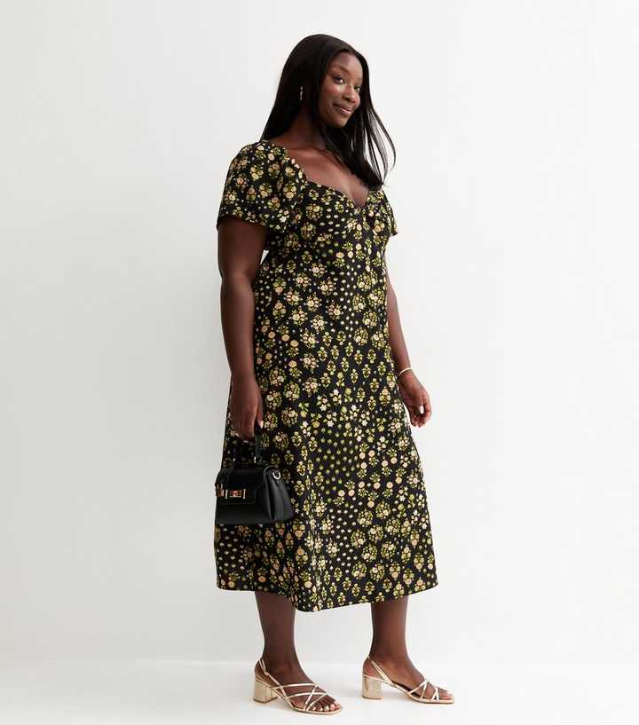 Curves Black Tea Floral Midi Dress