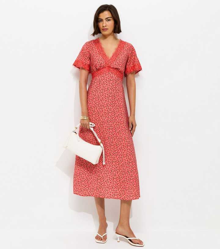 fitted lace wedding dress Red Floral Midi Dress - All Dresses main image 1