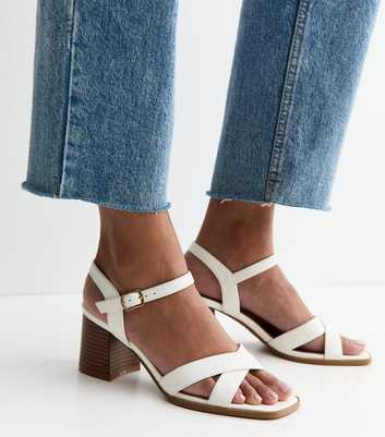 White Faux Leather Block Heel Sandals