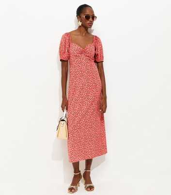 Pink Floral Print Crepe Midi Dress