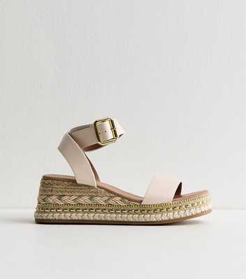 Off White Faux Leather Embroidered Wedge Sandals