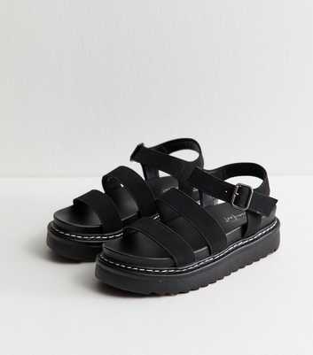 Black Faux Suede Flatform Sandals