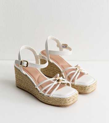 White Faux Leather Strappy Wedges