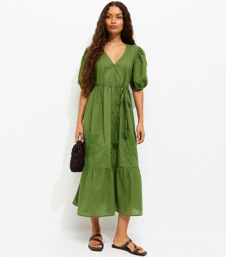 green crochet lace dress Floral Organza Long Sleeve Wedding Dress with Green Print