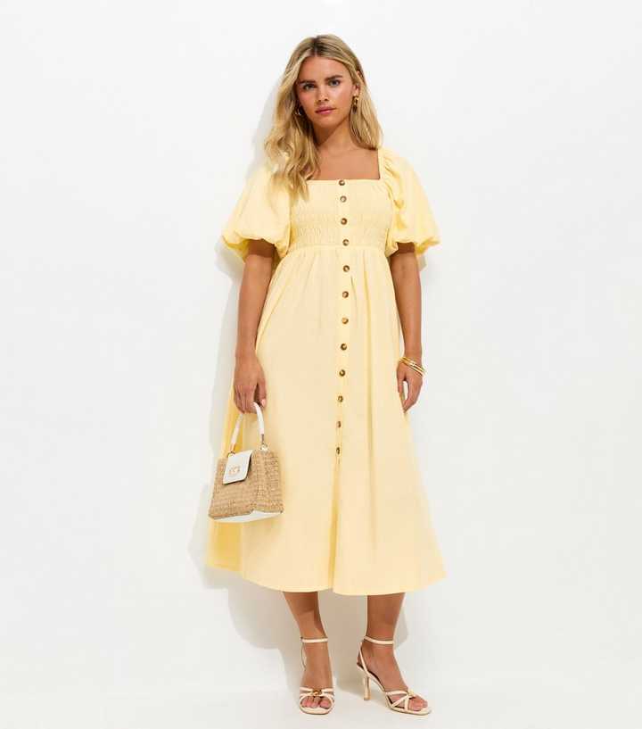 Petite Light Yellow Button Through Milkmaid Midi Dress | New Look