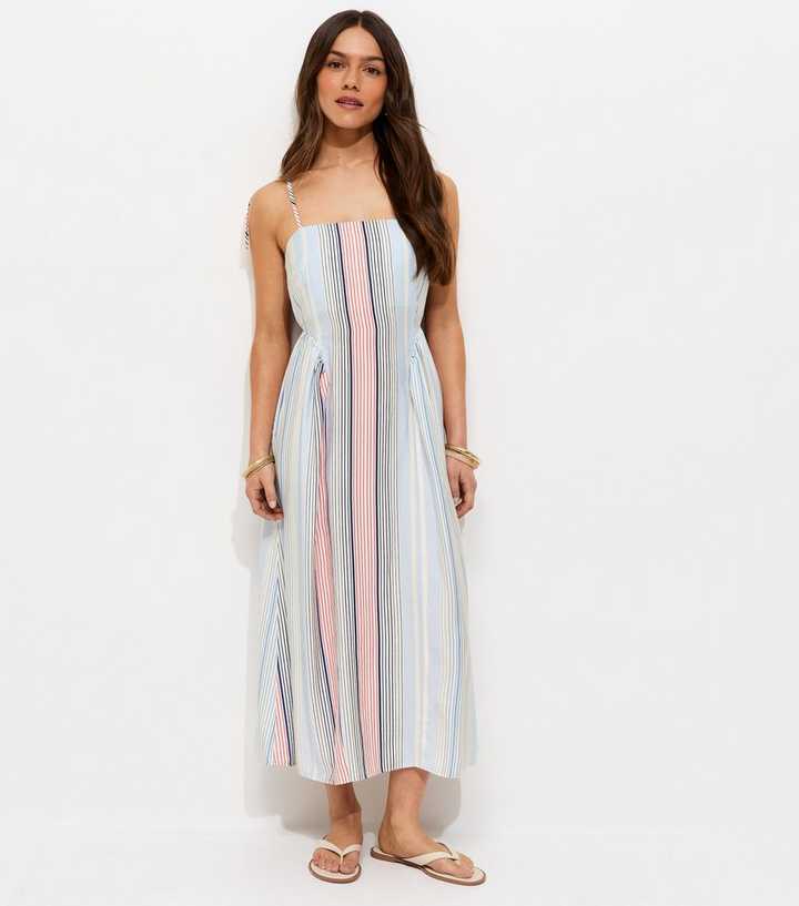 Petite Blue Stripe Print Cami Godet Midi Skirt