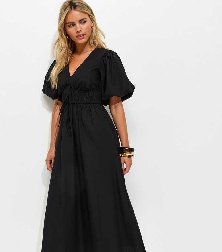 knee length dresses for ladies Puff Sleeve Tiered Shirt Dress