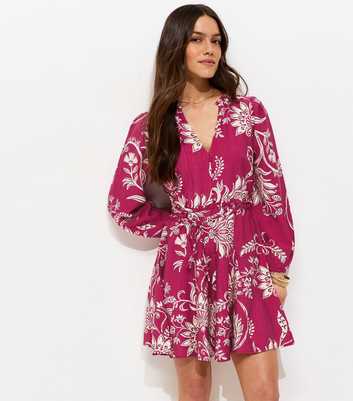 Petite Red Floral Print Godet Flippy Mini Dress