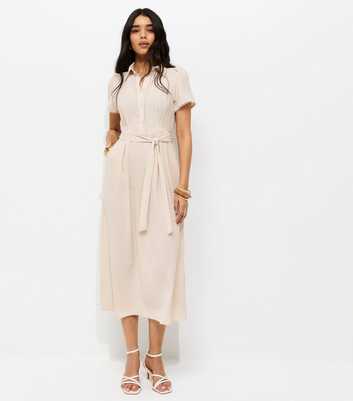 Stone Frill Trim Short Sleeve Shirt Midi Dress