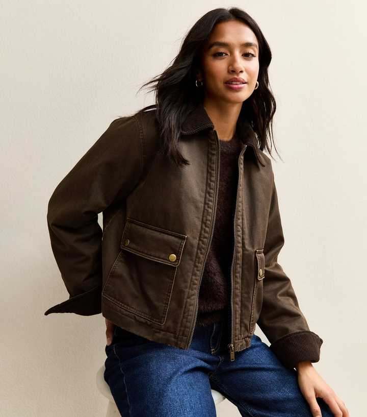 Petite Dark Brown Waxed Barn Jacket