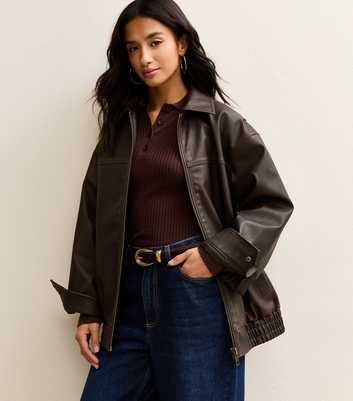 Petite Oversized Washed Faux Leather Jacket