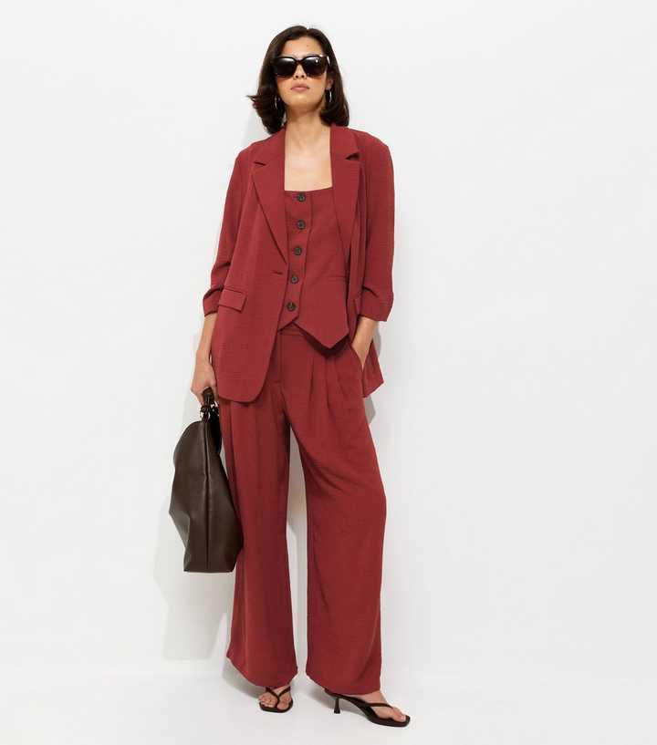 Rust Ruched Sleeve Blazer