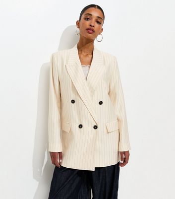 White Pinstripe Double Breasted Blazer