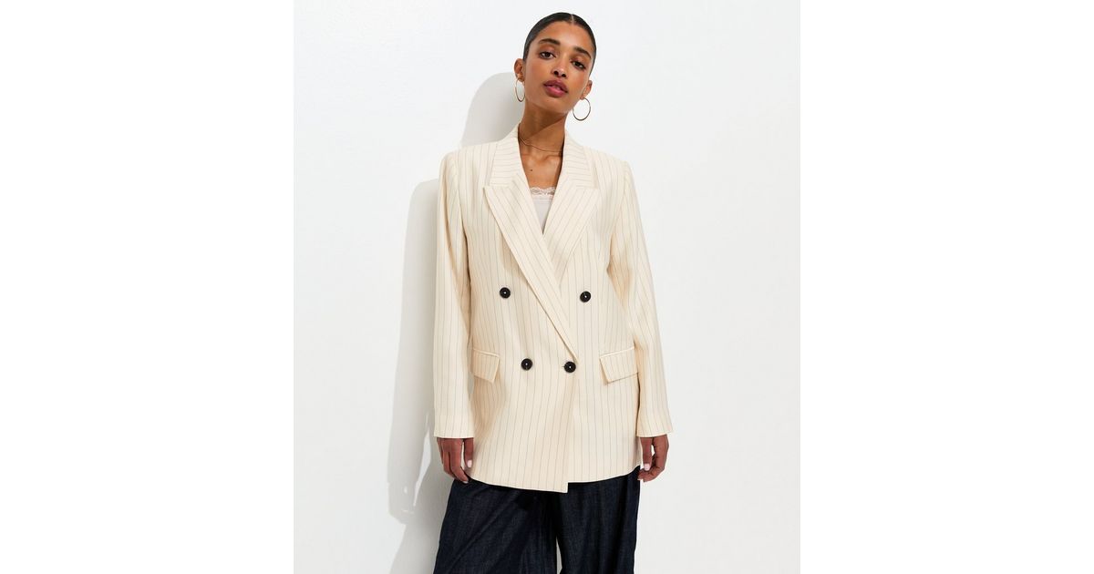 White Pinstripe Double Breasted Blazer