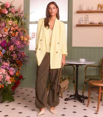  Light Yellow Linen Blend Blazer