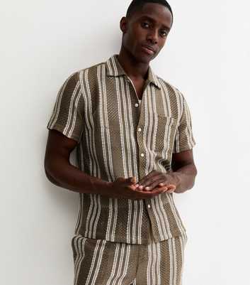 Green Regular Striped Open Knit Polo Shirt