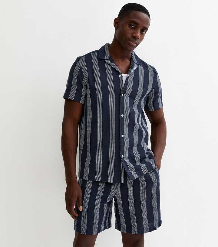 Blue Regular Striped Drawstring Shorts