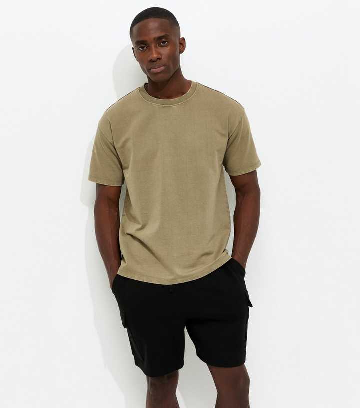 Dark Khaki Oversized Short Sleeve Washed T-Shirt