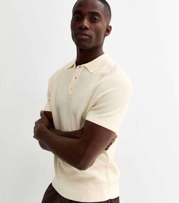 Off White Waffle Knit Regular Polo Top
