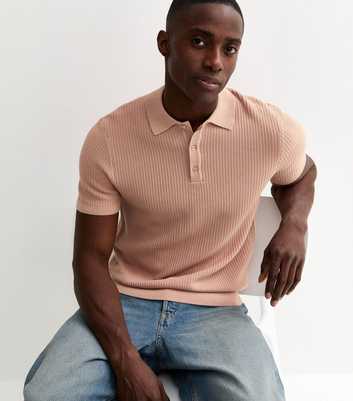 Light Pink Waffle Knit Regular Polo Top