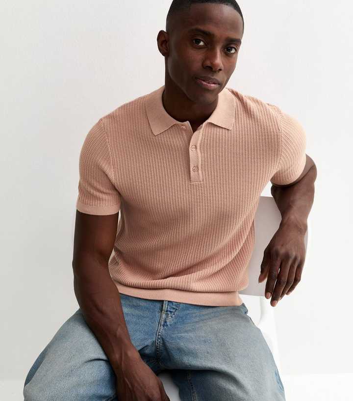 Light Pink Waffle Knit Regular Polo Top