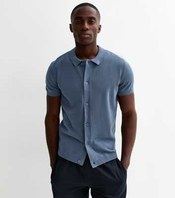 Dark Blue Regular Button Through Polo Top