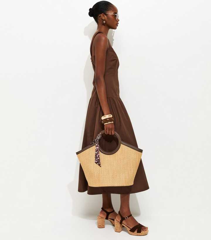 Brown Dropped Waist Midi Dress | New Look