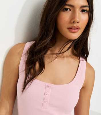 Light Pink Square Neck Button Front Vest Top