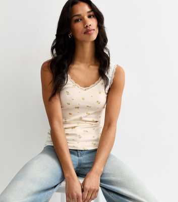 White Ditsy Floral Lace Trim Vest Top