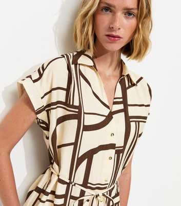 Brown Abstract Print Short Sleeve Shirt
