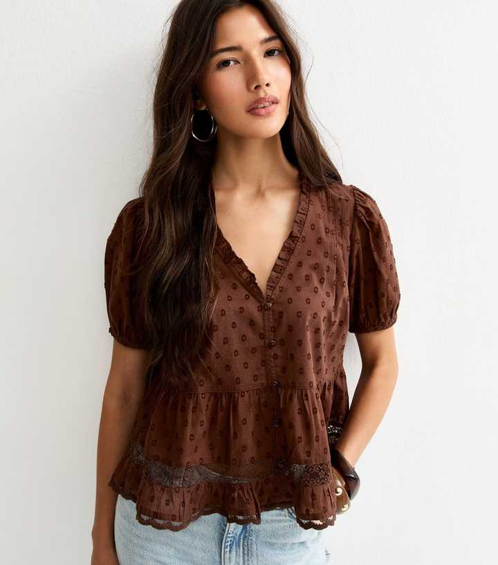 Dark Brown Speckled Lace Tea Blouse