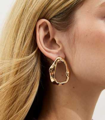 Gold Tone Irregular Oval Stud Earrings