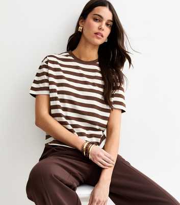 Brown Cotton Striped Boxy T-Shirt