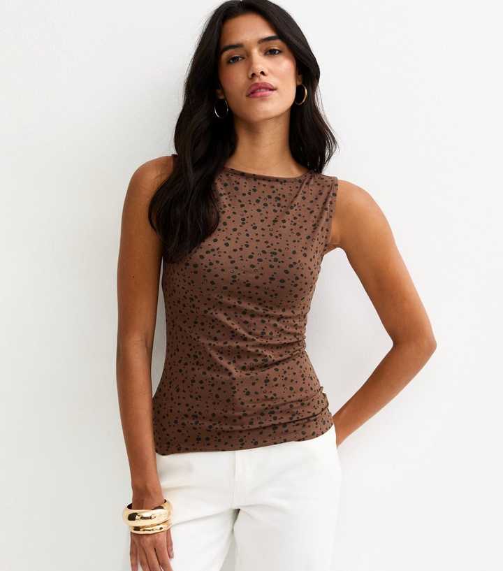 Brown Speckled Slash Neck Top