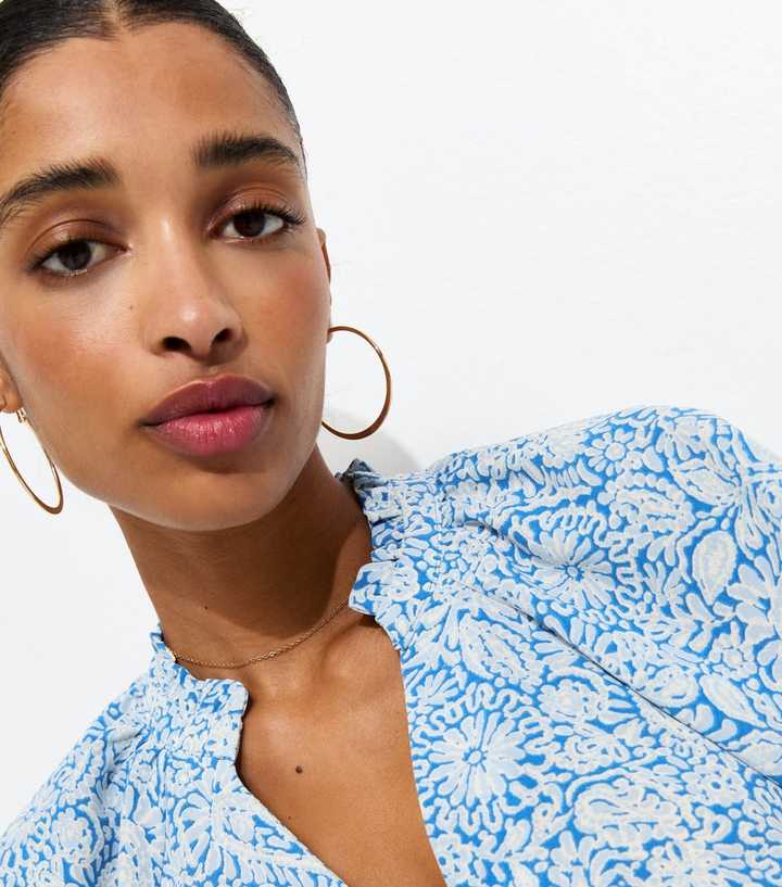 Blue Paisley Print V-Neck Top