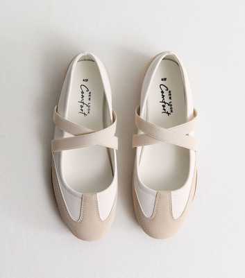 Off White Faux Leather Sports Ballet Flats